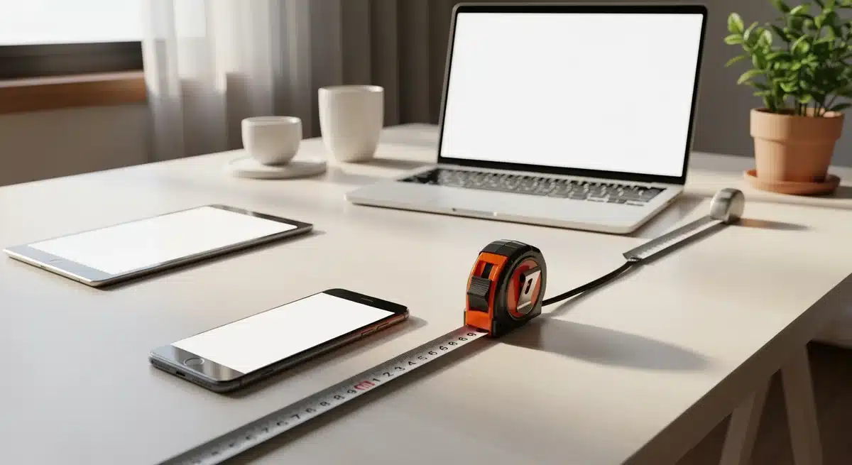 Convertisseur pouces cm teleplanete.com - mètre ruban et appareils électroniques sur bureau moderne